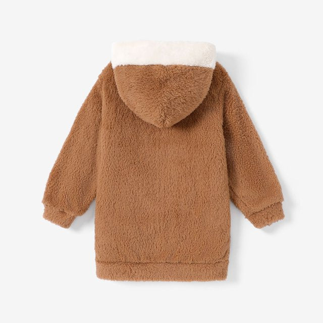Plush Hooded Teddy Jacket for Kids – Soft Fuzzy Zip-Up Outerwear