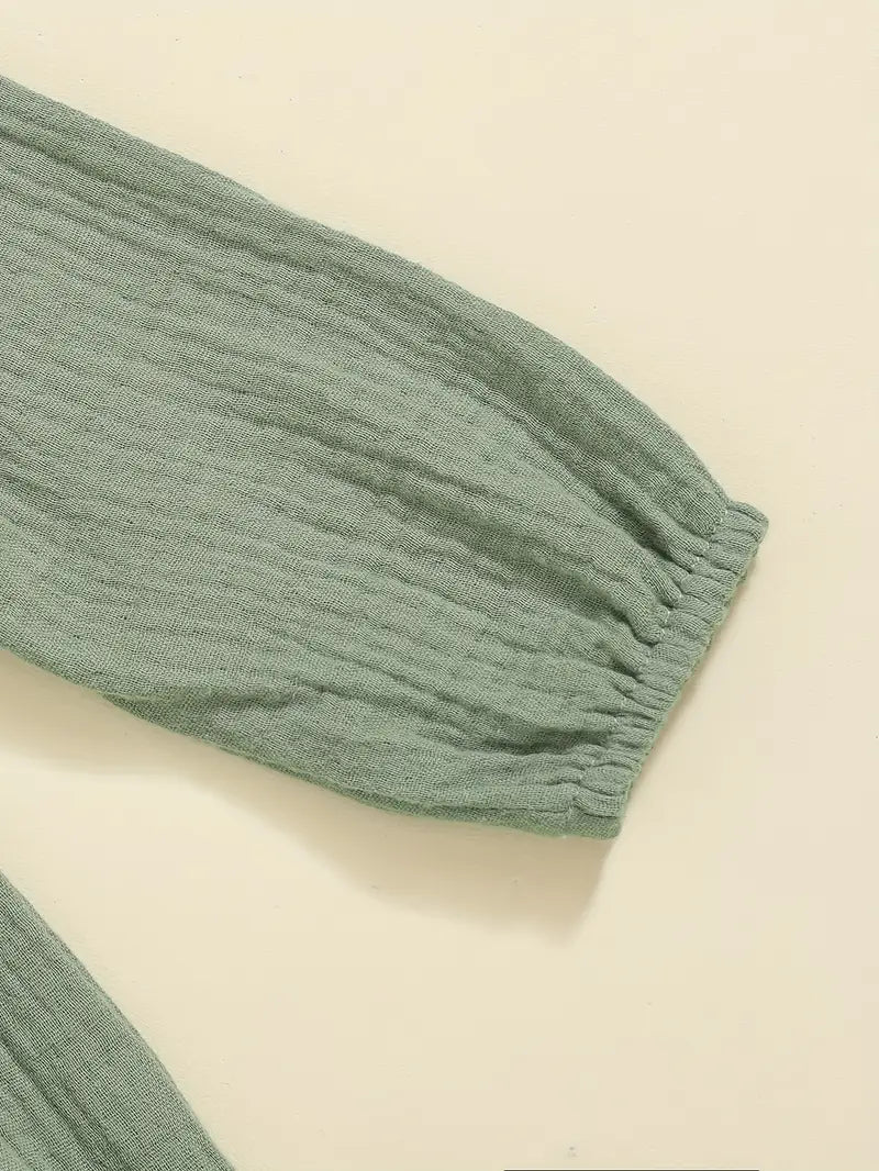 Olive Green Ruffled Sleeve Romper with Button Details