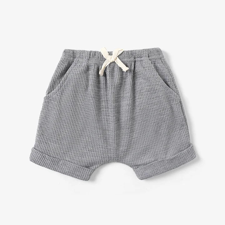 Baby Boy Solid Waffle Elasticized Waist Shorts with Pockets