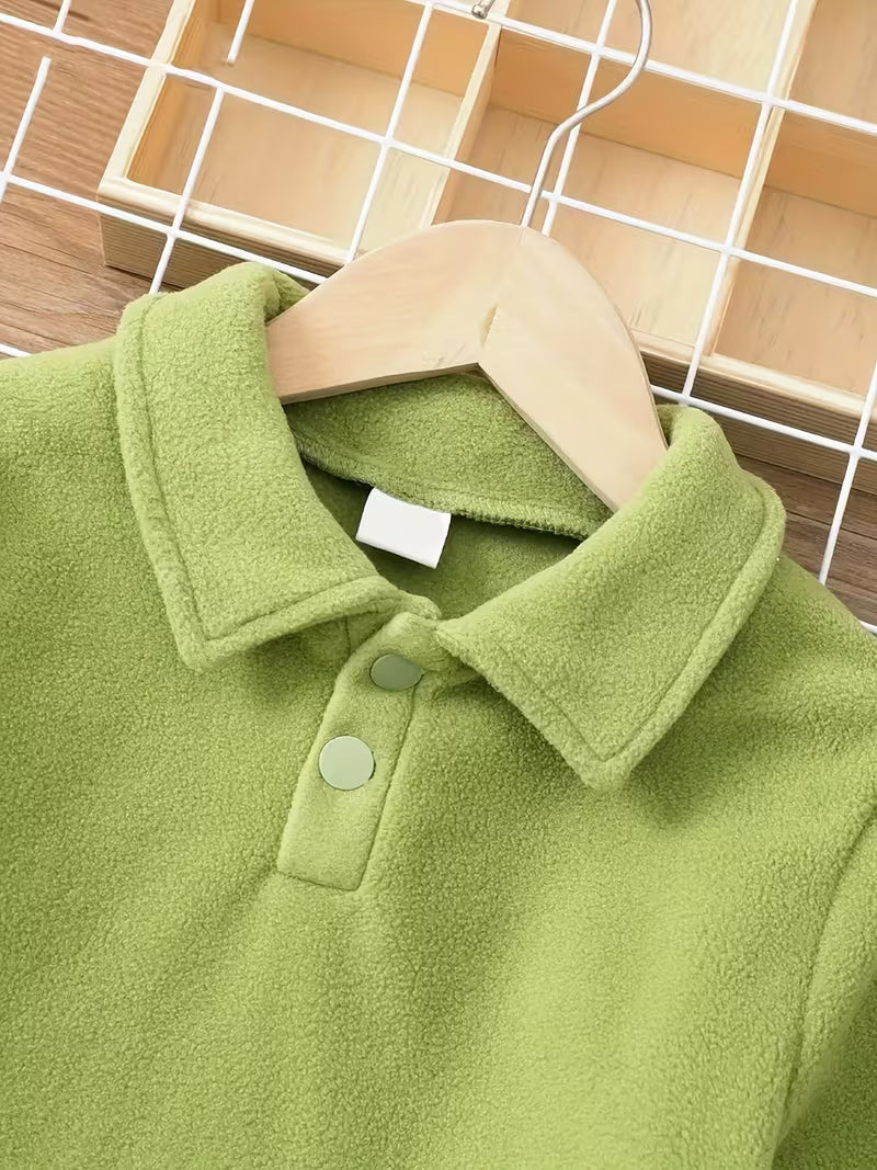 Autumn Polo Shirt for Boys with Mid-High Neck, Warm Collar and Long Sleeves / Unisex Fleece Sweatshirt, Solid Color, Modern and Versatile for Children