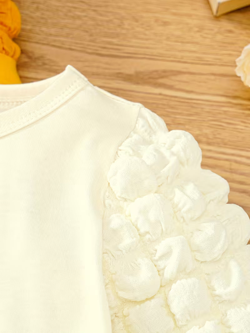 Casual T-Shirts with Bubble Sleeves and Round Neck for Girls