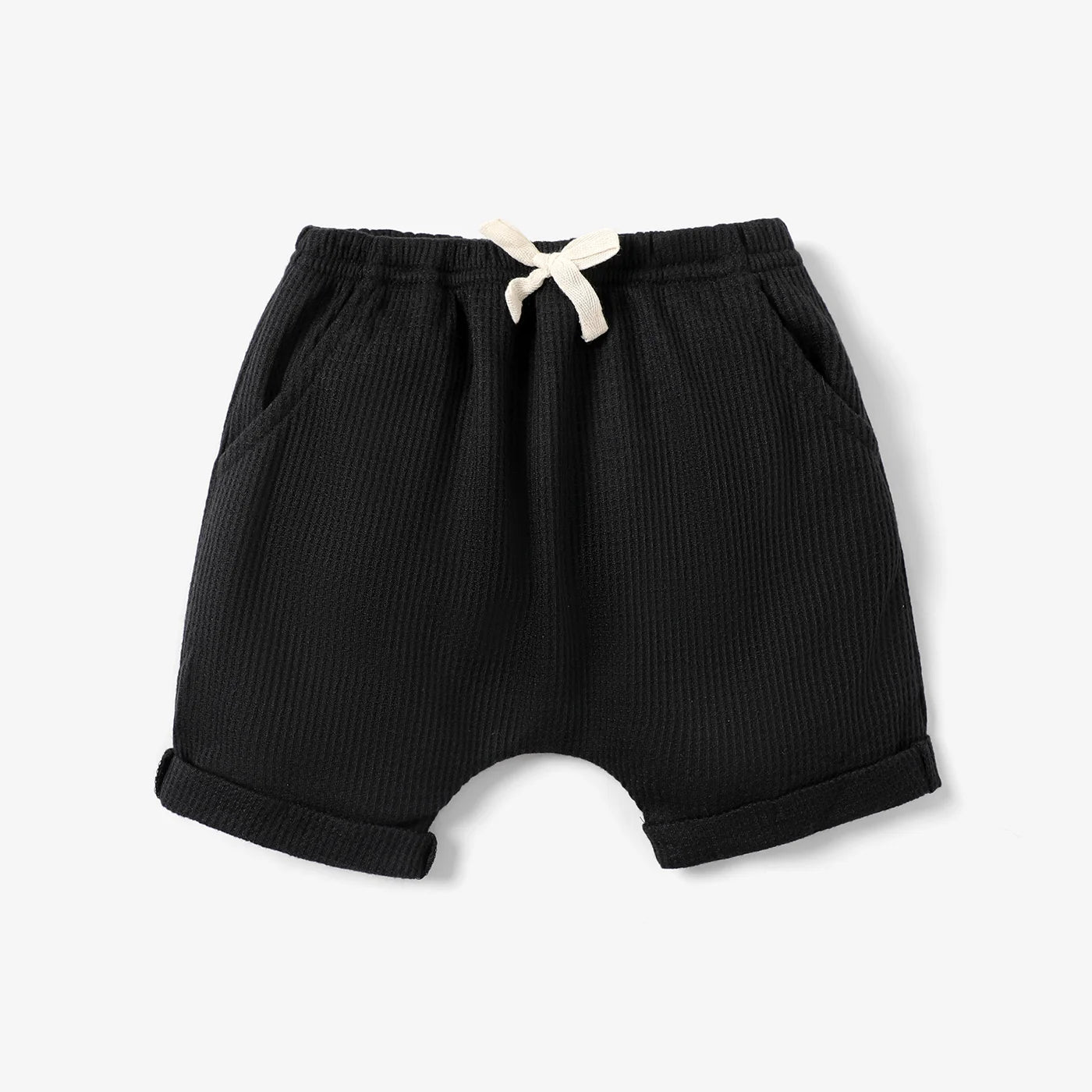 Baby Boy Solid Waffle Elasticized Waist Shorts with Pockets