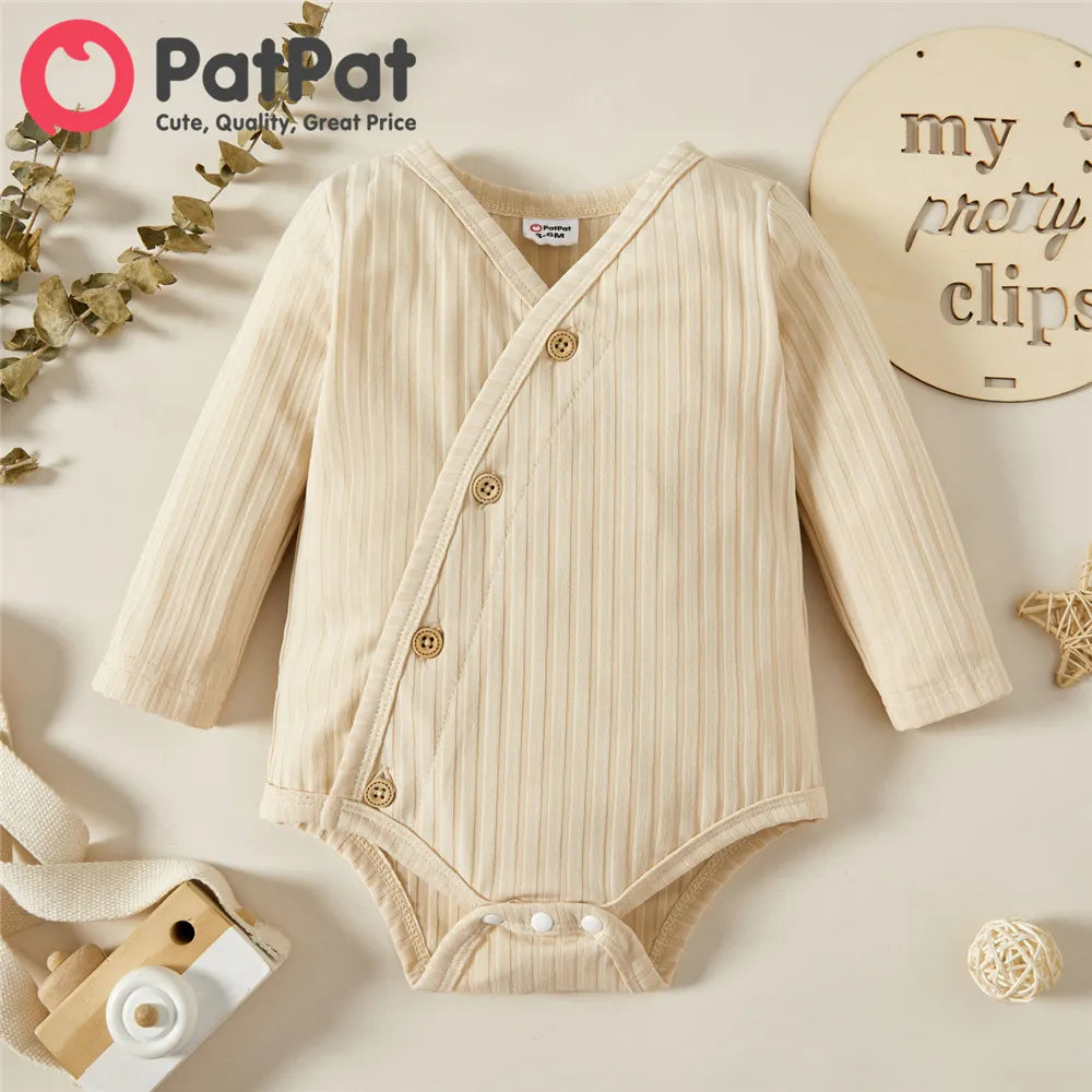 Ribbed V Neck Long-sleeve Romper