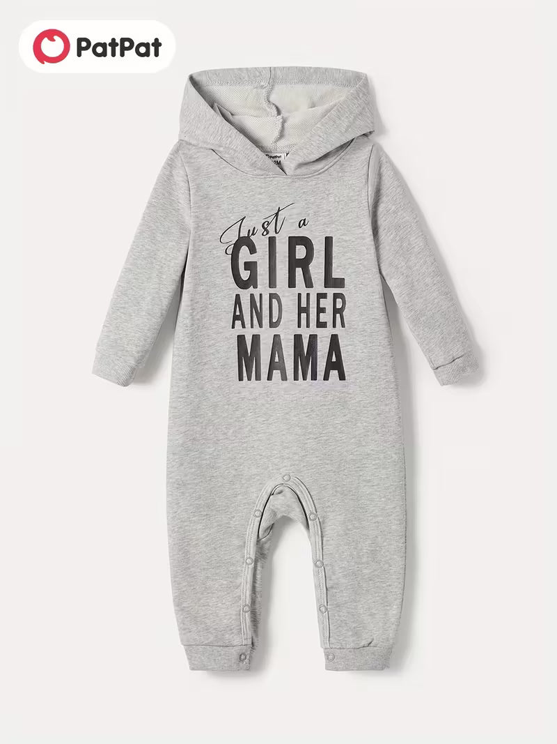 Casual Cotton Jumpsuit with Letter Print Just a girl and mama, for Babies and Girls
