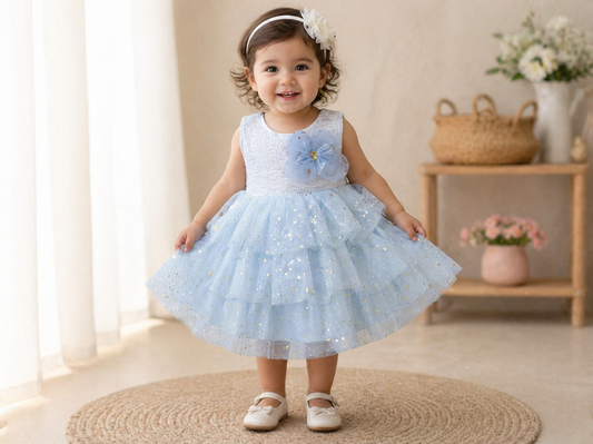 Luxury Baby Outfit with Cancan – Soft Cotton Lining & Fluffy Party Wear Dress (042LR)