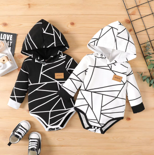 baby irregular striped short hooded Romper