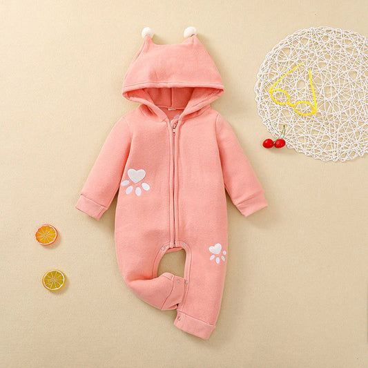 Paw Design Thermal Fleece Lined Hooded Zipper Jumpsuit