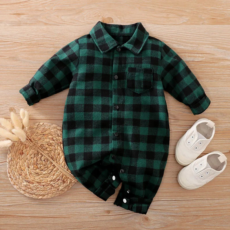Winter Casual Plaid  Jumpsuit Long Sleeved