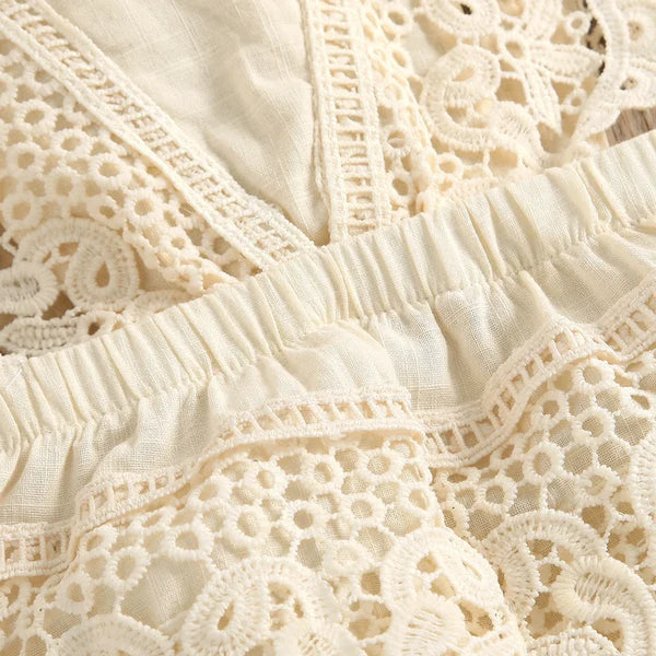 Crochet Lace Flutter sleeve Ribbed Romper