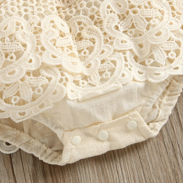 Crochet Lace Flutter sleeve Ribbed Romper