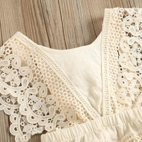 Crochet Lace Flutter sleeve Ribbed Romper