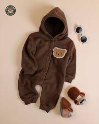 Baby Boy Autumn/Winter Jumpsuit with Bear Patch, Warm and Thick Romper with Pants, Suitable for 0-24 Months, Ideal for Outdoor Use