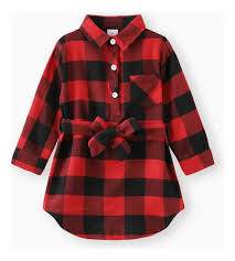 Buffalo Plaid Long Sleeve Shirt Dress with Tie Waist