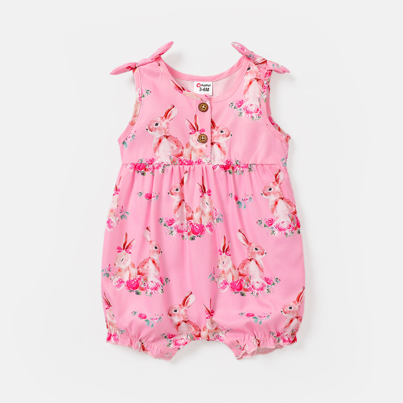 Baby Girl's Bunny Print Sleeveless Romper-5000
