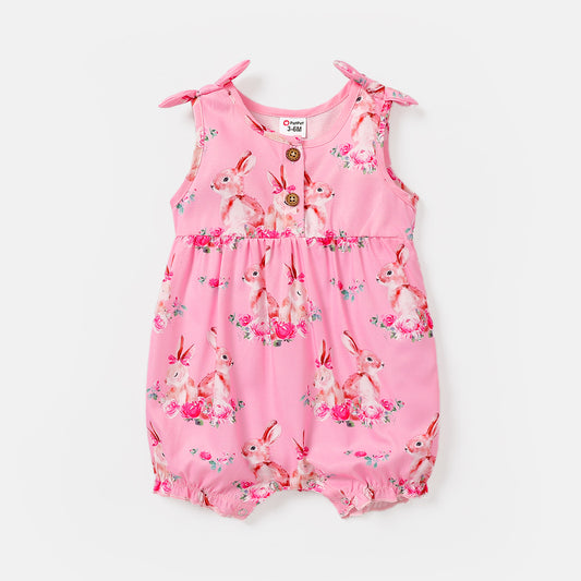 Baby Girl's Bunny Print Sleeveless Romper-5000