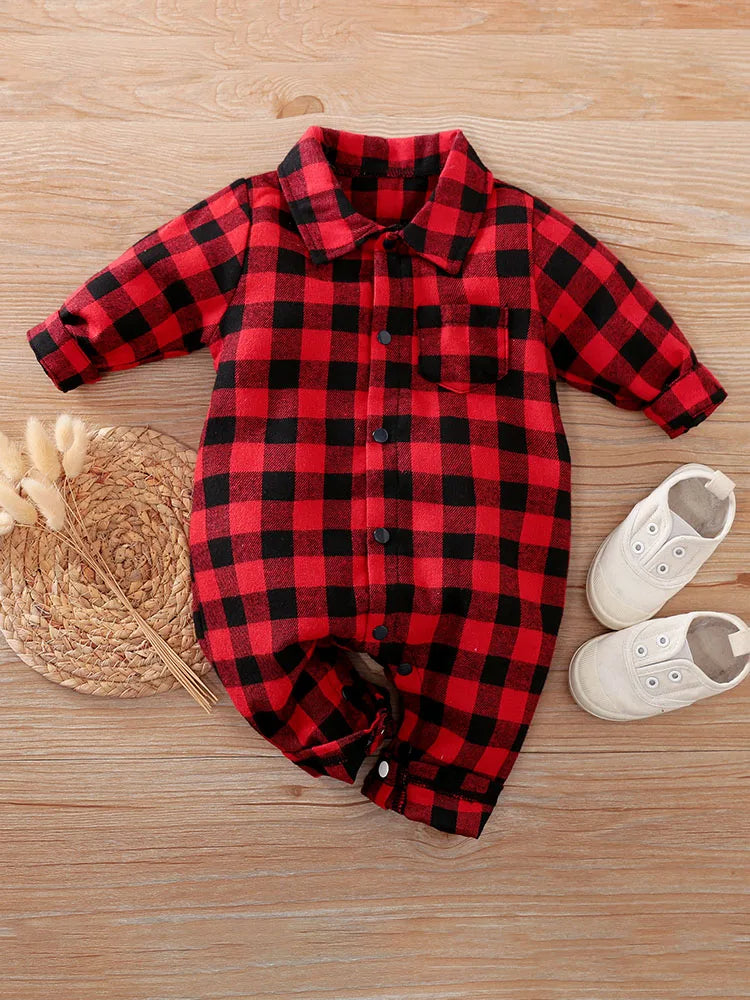 Winter Casual Plaid  Jumpsuit Long Sleeved