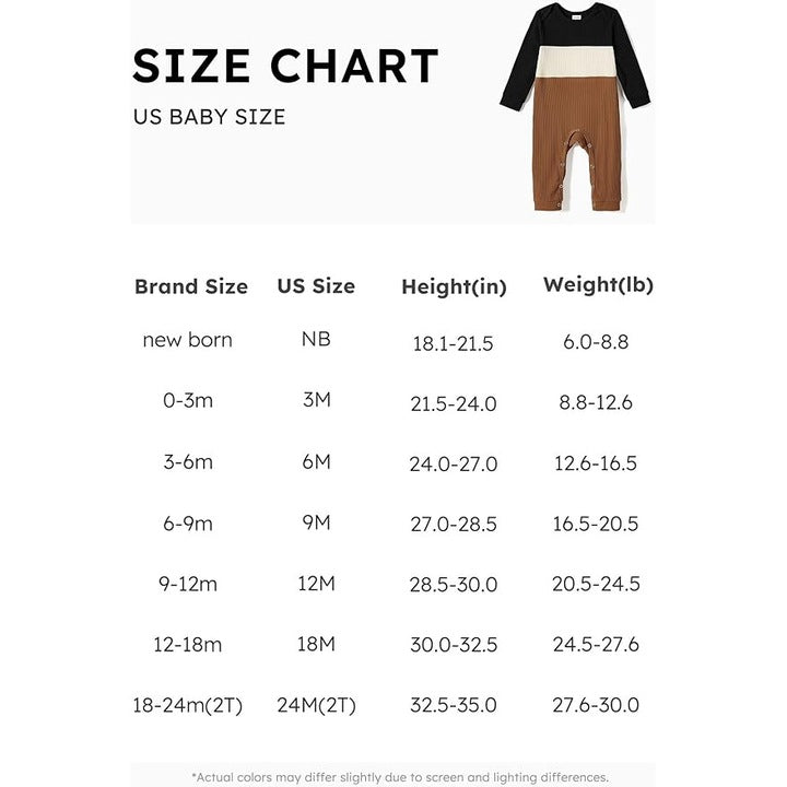 Baby Bodysuit, Cotton, Long Sleeves, Round Neck, Brown, Beige and Black Colorblock Design