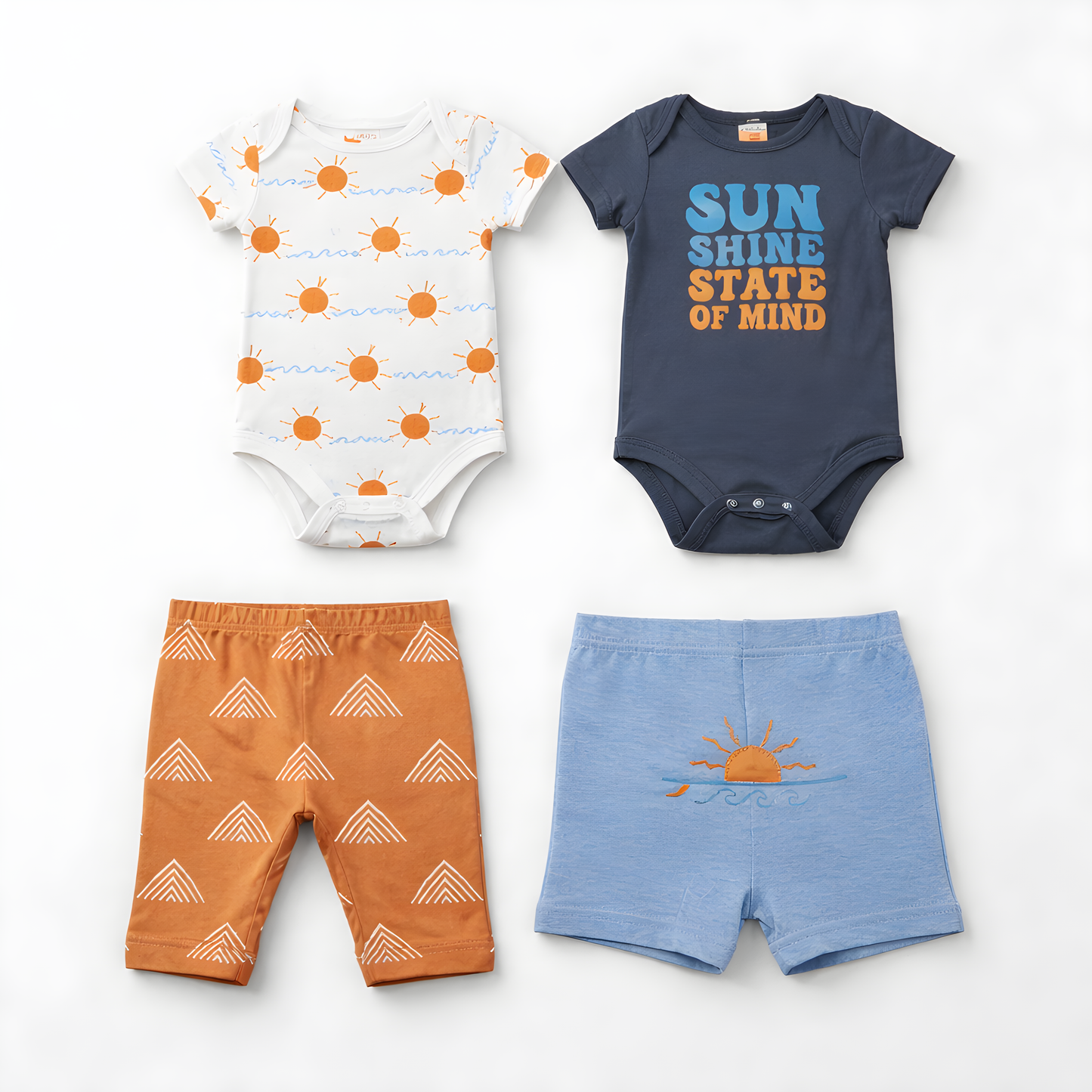 2-Pack Baby Boys Bodysuit & Bottom Set – Sunshine Print Bodysuits with Shorts 042LH