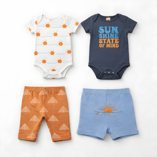 2-Pack Baby Boys Bodysuit & Bottom Set – Sunshine Print Bodysuits with Shorts 042LH