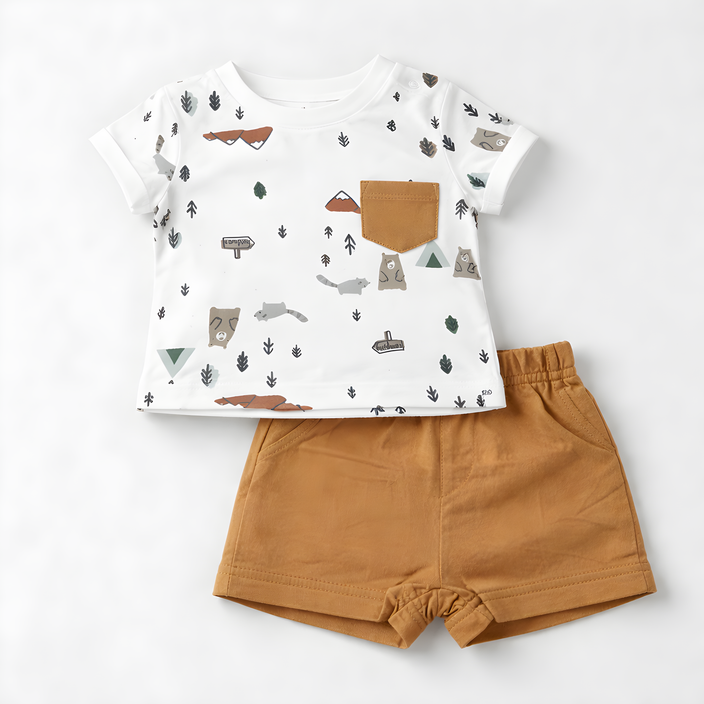 Baby Boy 4-Piece Animal Cotton Summer Outfit Set – 2 T-Shirts & 2 Shorts- Blue and Grey 042LH