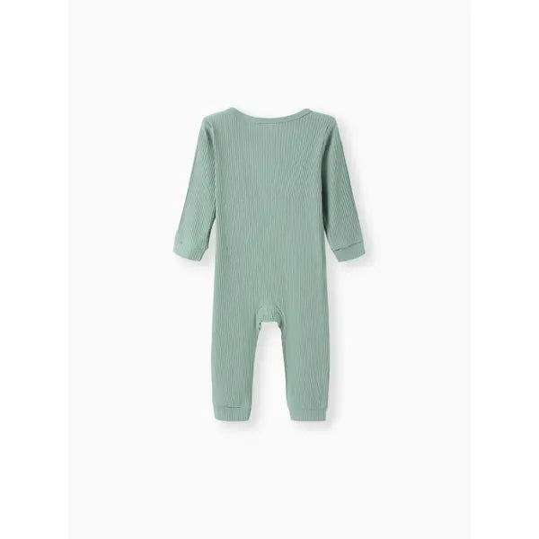 Cotton Ribbed Button Up Jumpsuit Green