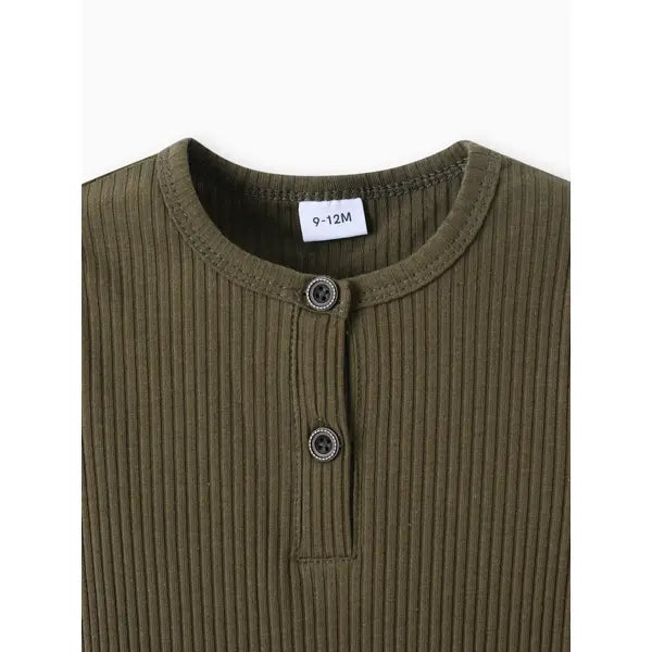 Cotton Ribbed Button Up Jumpsuit Dark Army Green