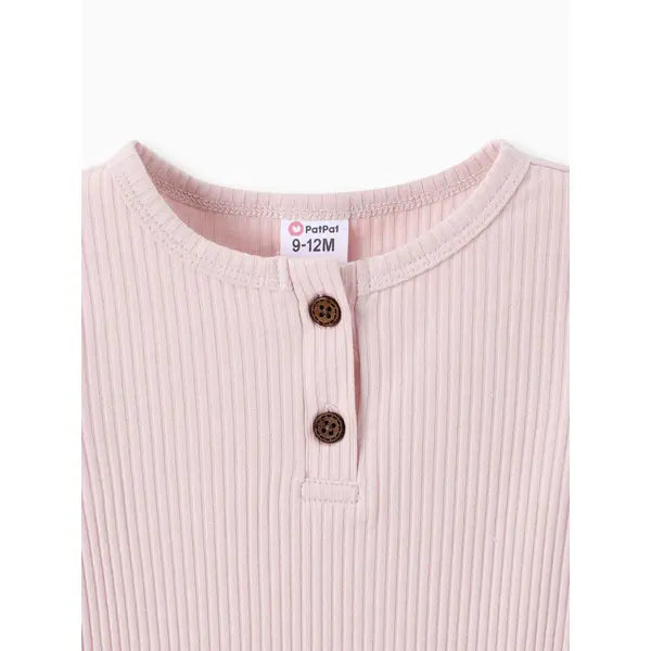 Cotton Ribbed Button Up Jumpsuit Pink