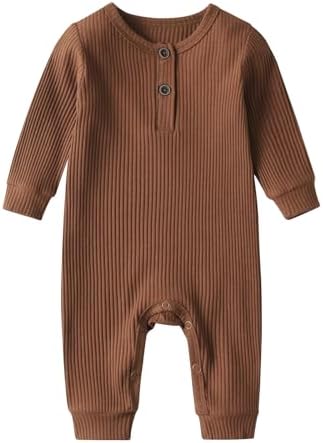 Cotton Ribbed Button Up Jumpsuit Brown