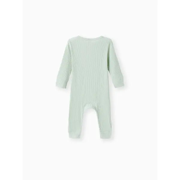 Cotton Ribbed Button Up Jumpsuit Light green