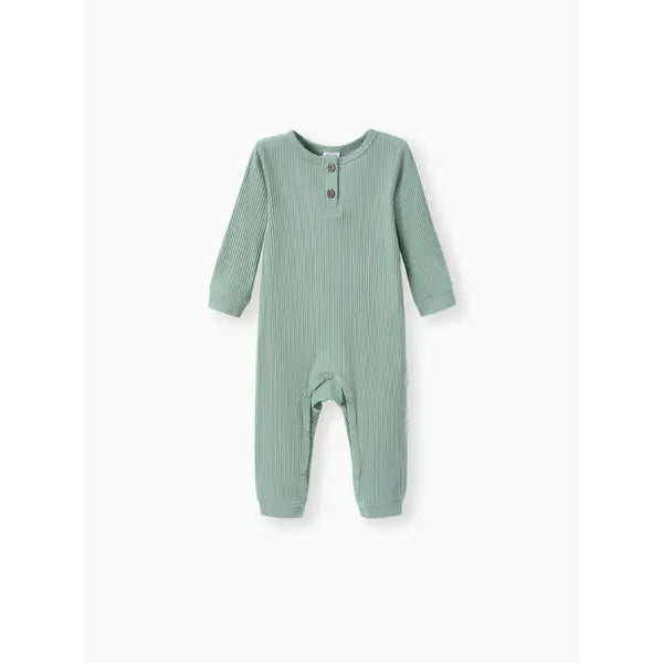 Cotton Ribbed Button Up Jumpsuit Green
