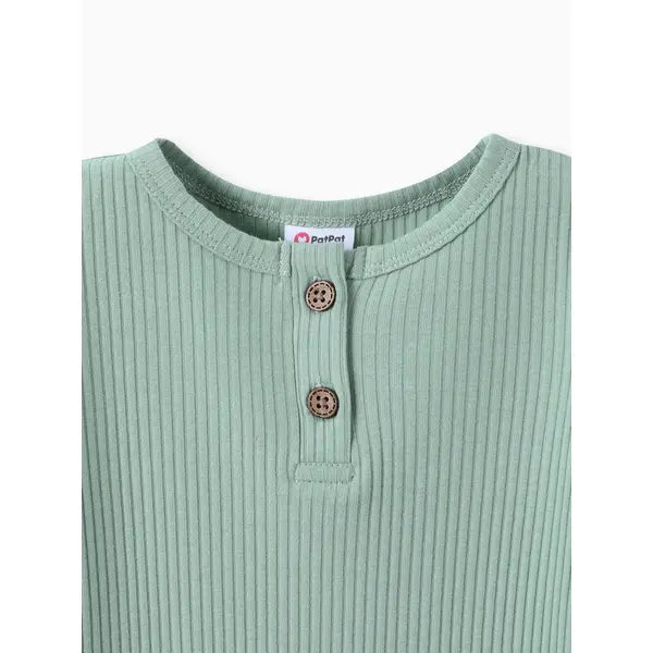 Cotton Ribbed Button Up Jumpsuit Green