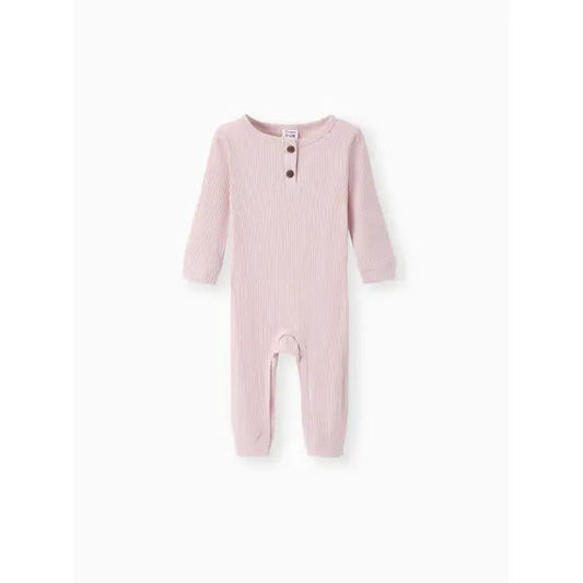 Cotton Ribbed Button Up Jumpsuit Pink