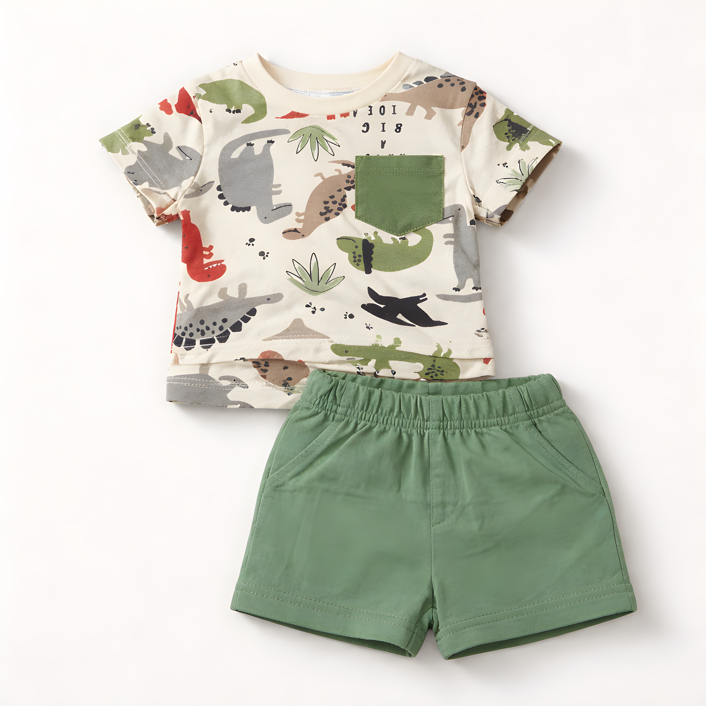 Baby Boy 4-Piece dinosaur Cotton Summer Outfit Set – 2 T-Shirts & 2 Shorts- Blue and Green 042LH