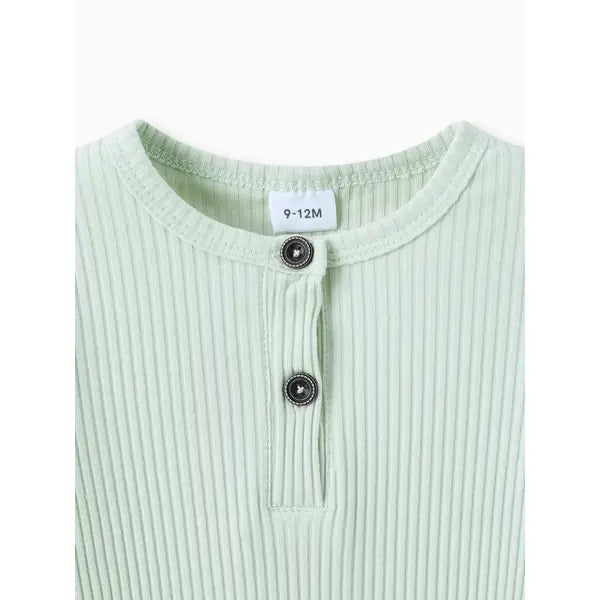 Cotton Ribbed Button Up Jumpsuit Light green