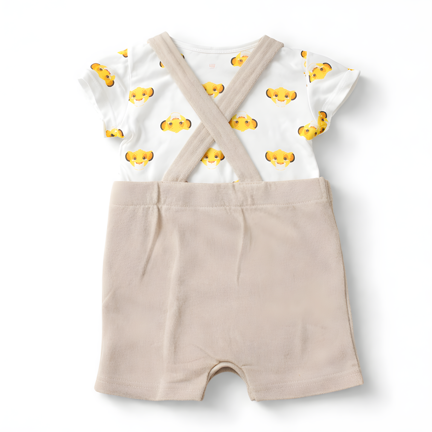 Baby Boy 2-Piece Lion Dungaree Outfit Set with Socks – Brown and White(042LH)