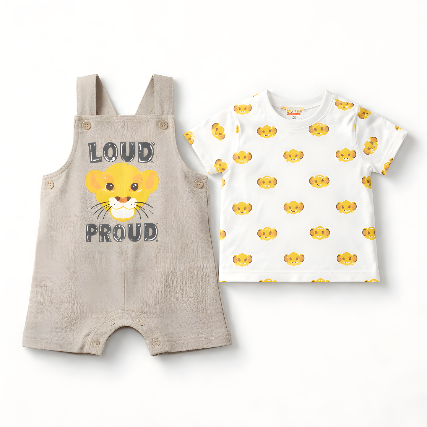Baby Boy 2-Piece Lion Dungaree Outfit Set with Socks – Brown and White(042LH)