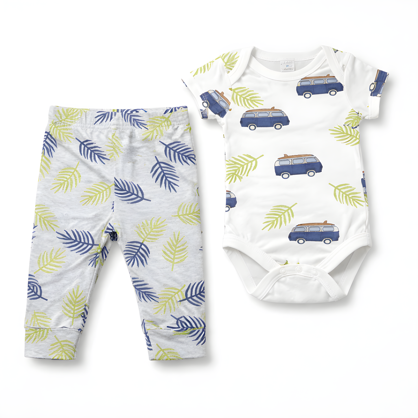 Baby Boy 4-Piece Camper Van Bodysuit Set with Bodysuits, Shorts & Pants 042LH
