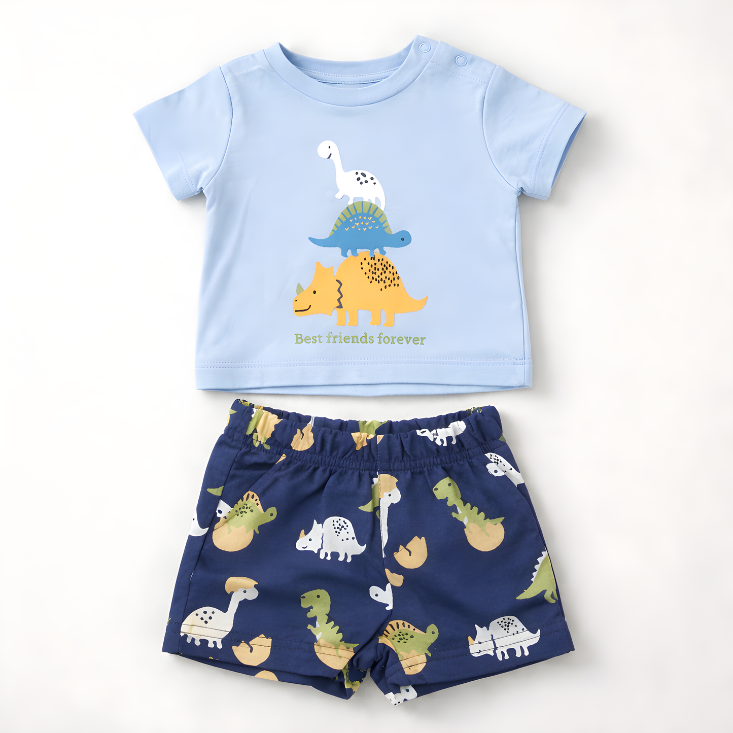 Baby Boy 4-Piece dinosaur Cotton Summer Outfit Set – 2 T-Shirts & 2 Shorts- Blue and Green 042LH