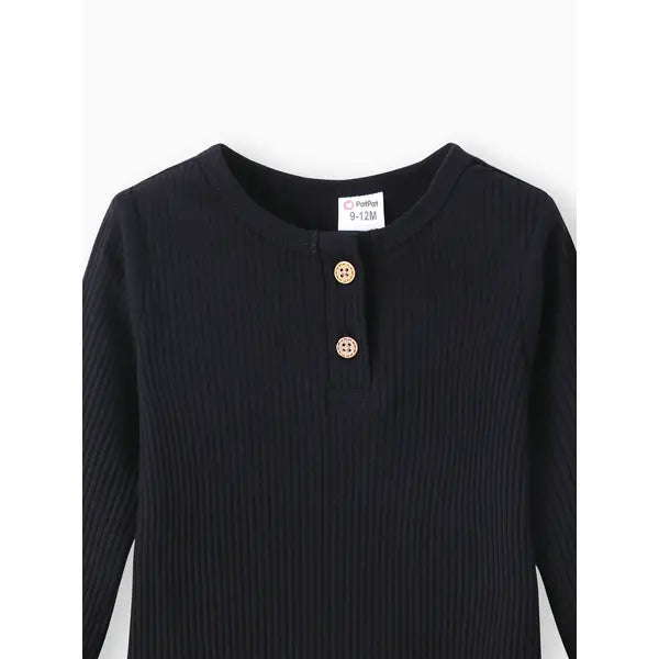 Cotton Ribbed Button Up Jumpsuit Black and White