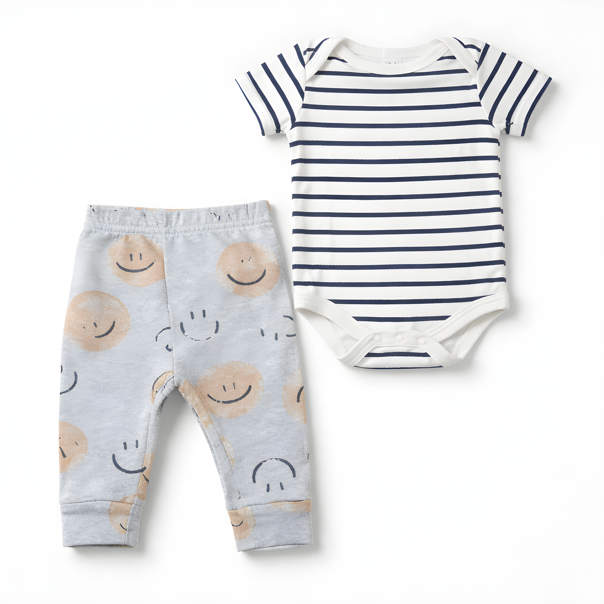 2-Pack Baby Boys Bodysuit & Bottom Set – Hi smile face Print Bodysuits with Shorts 042LH