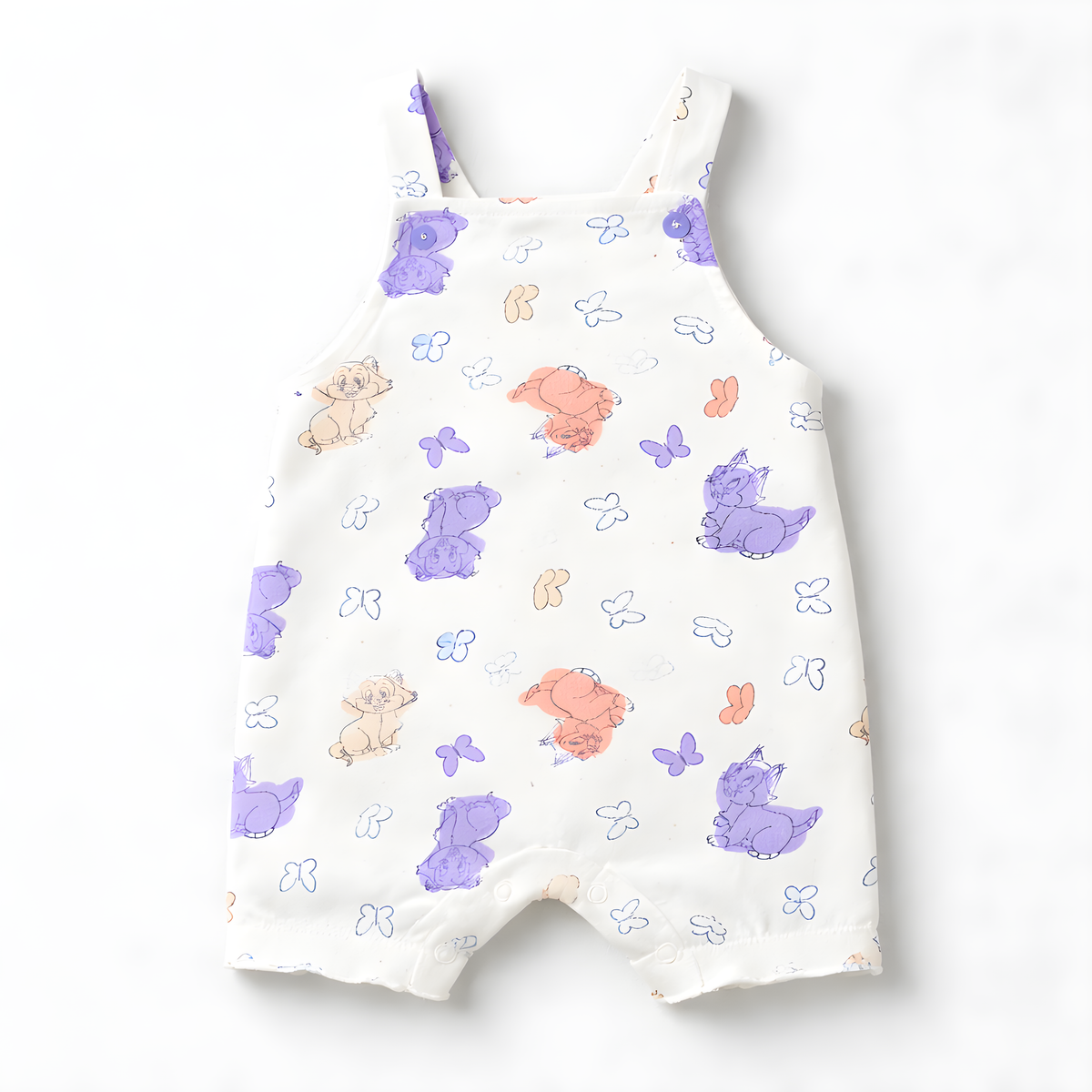 Baby Girl 2-Piece Cat Dungaree Outfit Set with Socks – Purple and White(042LH)