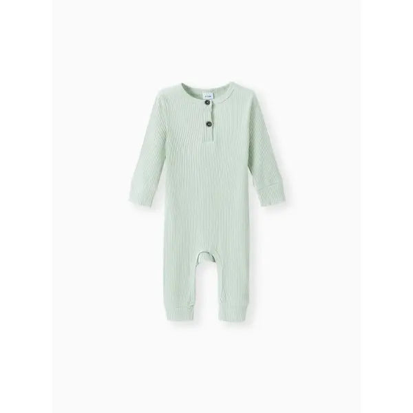 Cotton Ribbed Button Up Jumpsuit Light green