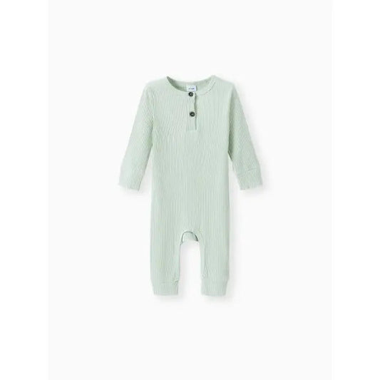 Cotton Ribbed Button Up Jumpsuit Light green