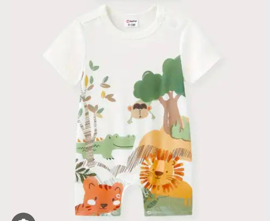 Baby boy bear embroidered romper