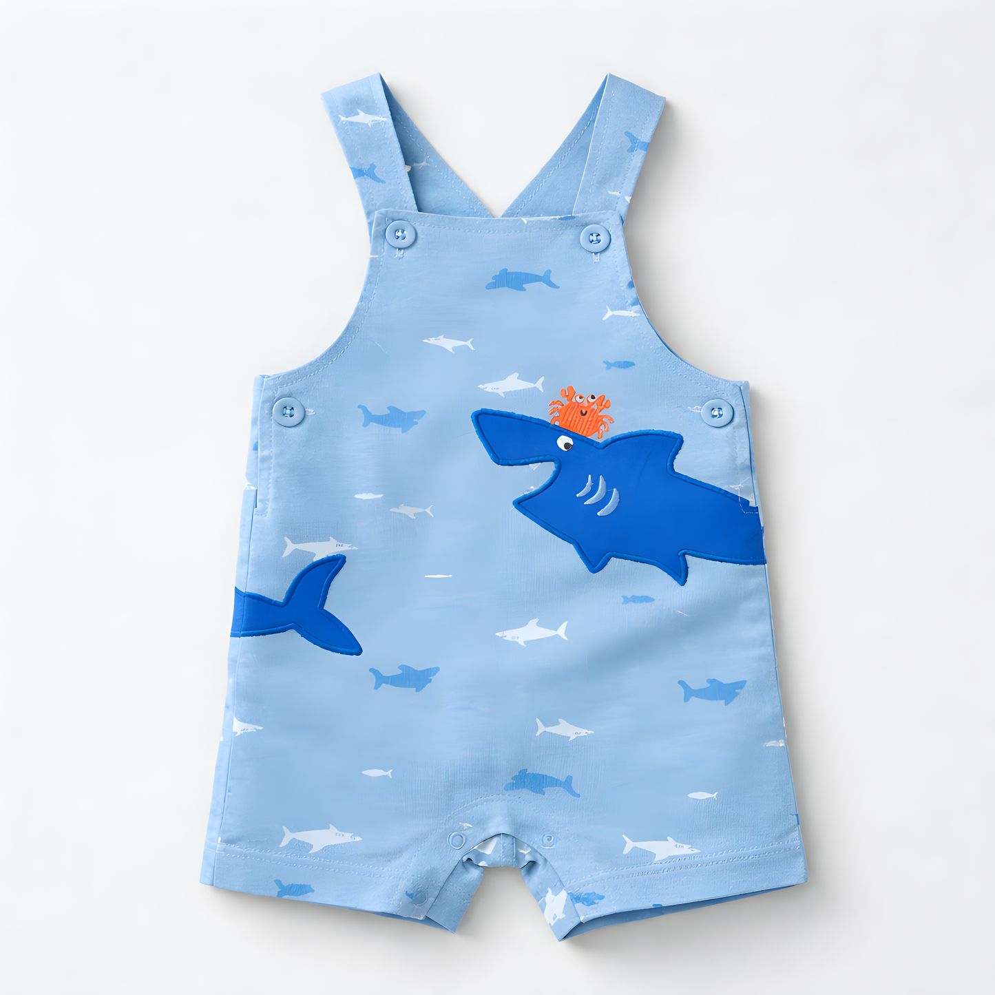 Baby Boy 3-Piece Shark Dungaree Outfit Set with Socks – Blue(042LH)