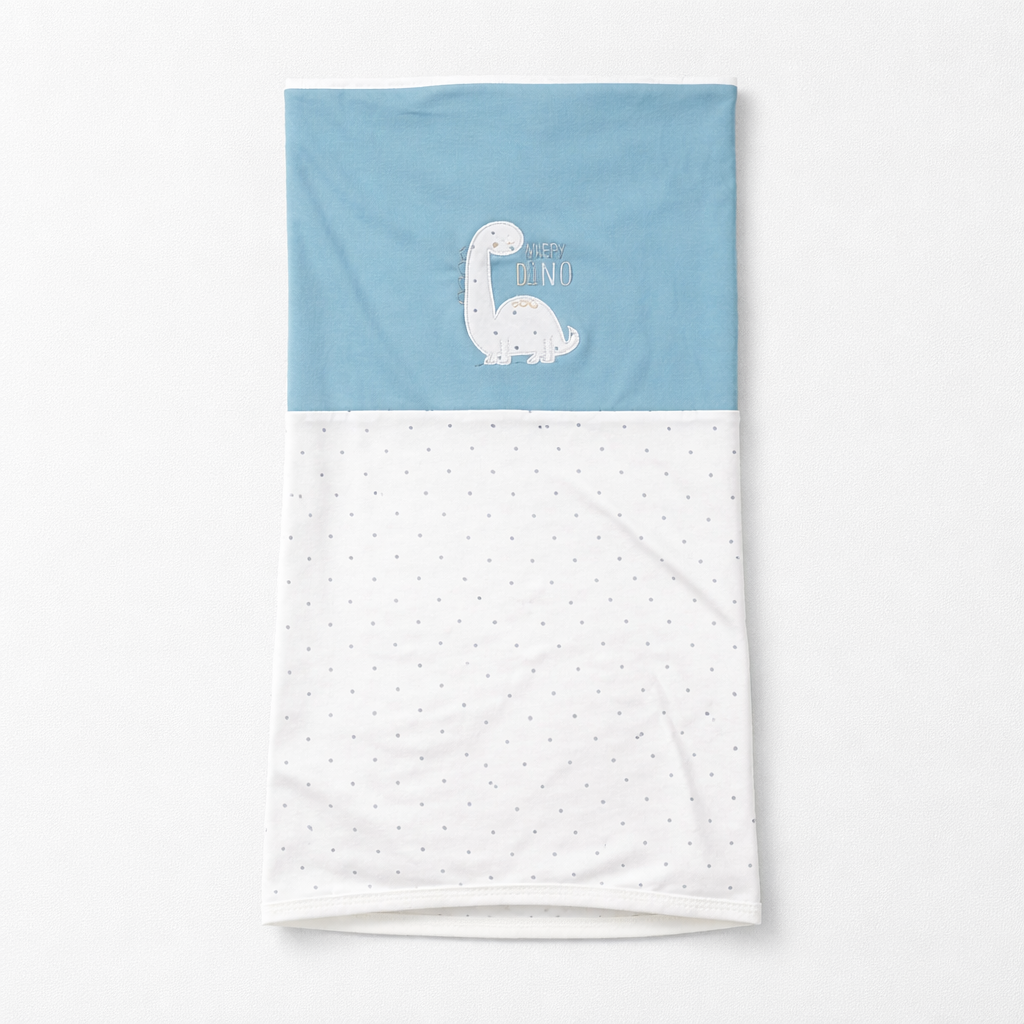 Happy Dino” Baby Wrapping Sheet – Soft Cotton Blue & White Swaddle(042Lh)