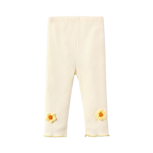 PATPAT Baby Girl Knit Cotton Flower Pants Solid Color Legging