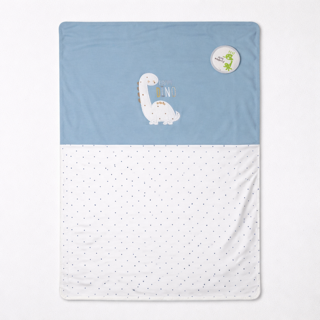 Happy Dino” Baby Wrapping Sheet – Soft Cotton Blue & White Swaddle(042Lh)