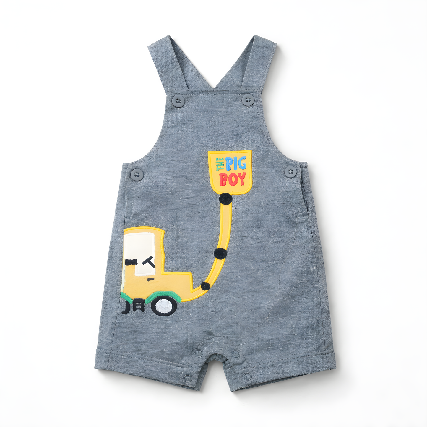 Baby Boy 3-Piece Vehicle Dungaree Outfit Set with Socks – Grey and White(042LH)