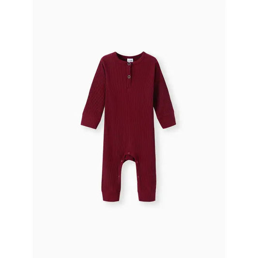 Cotton Ribbed Button Up Jumpsuit Red